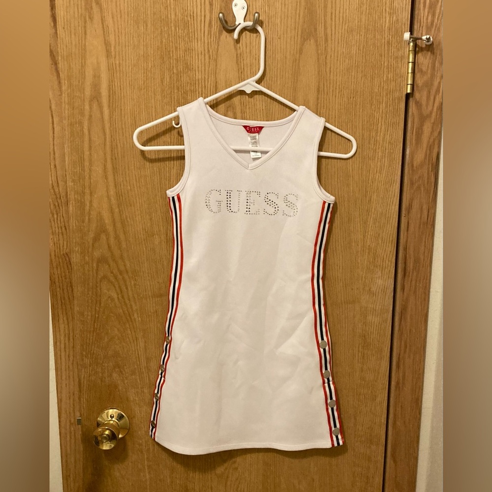 Guess White Dress w/ Multicolor Stripes, Wmns Sz 8 Rare Find! Y2K vibes! Unique!